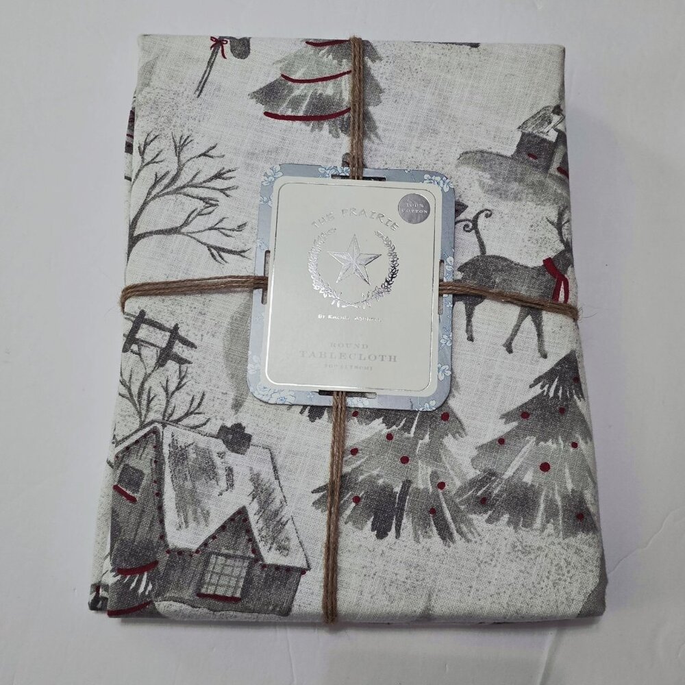 NWT Rachel Ashwell Tablecloth Christmas‎ “The Prairie” 70” Round 100% Cotton